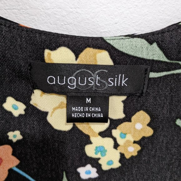 August Silk Black Floral Peek a Boo Shoulder Blouse Top Size Medium - Picture 3 of 5